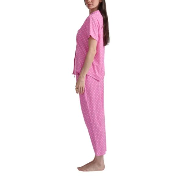 KAREN NEUBURGER Notch Collar 2-piece Pajama Set M Pink White PJs Loungewear NWT - Picture 4 of 10